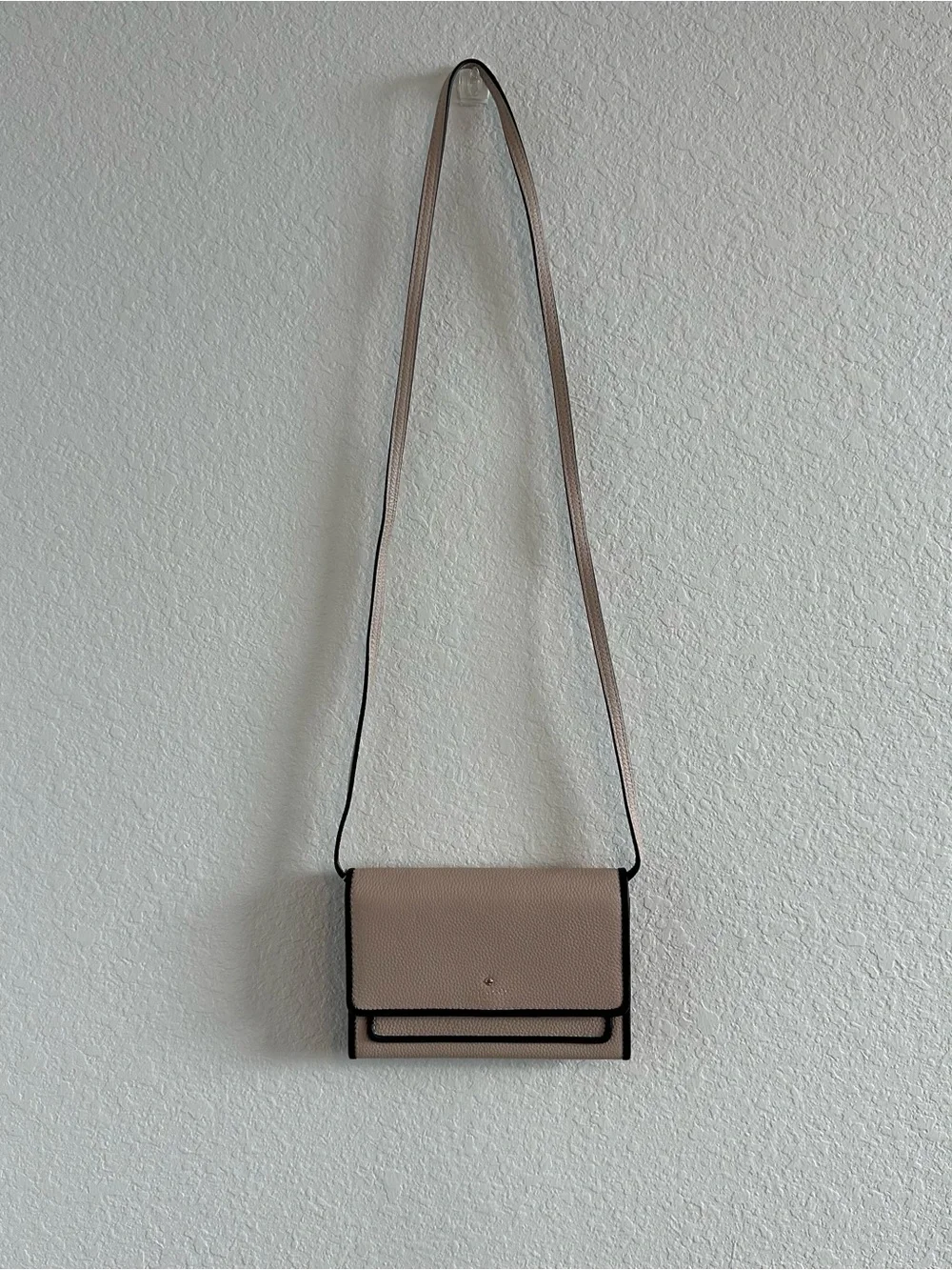 kate spade Pebbled Taupe Crossbody with Black Trim